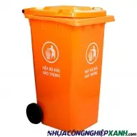 Thùng rác nhựa 240 lít nắp kín màu cam